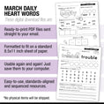 Load image into Gallery viewer, Printable Second Grade March Daily Heart Words