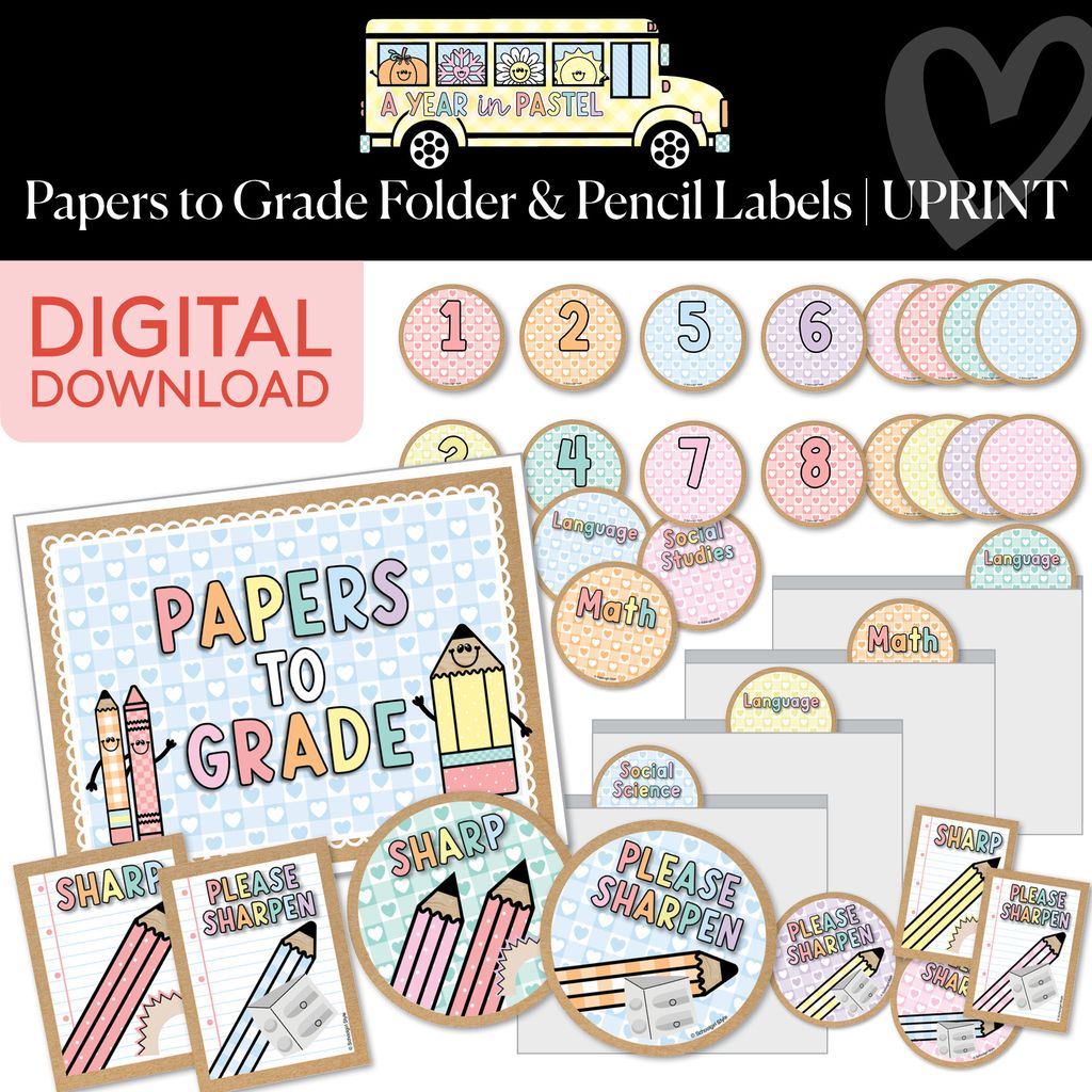 Printable Papers to Grade Folder & Pencil Labels | A Year In Pastel ...