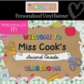 Load image into Gallery viewer, Green Gingham School Supplies Personalized Classroom Banner | Banner Bar