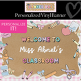 Load image into Gallery viewer, Pastel Pink Gingham School Supplies Personalized Banner | Banner Bar