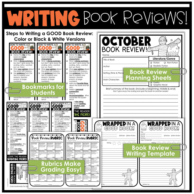 Halloween Activities October Bulletin Board Writing Book Report Review Template