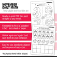 Load image into Gallery viewer, Printable Preschool November Daily Math