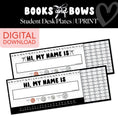 Load image into Gallery viewer, Black and White Printable Student Desk Plates | Books and Bows