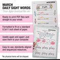 Load image into Gallery viewer, Printable Kindergarten March Daily Sight Words