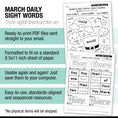 Load image into Gallery viewer, Printable First Grade March Daily Sight Words