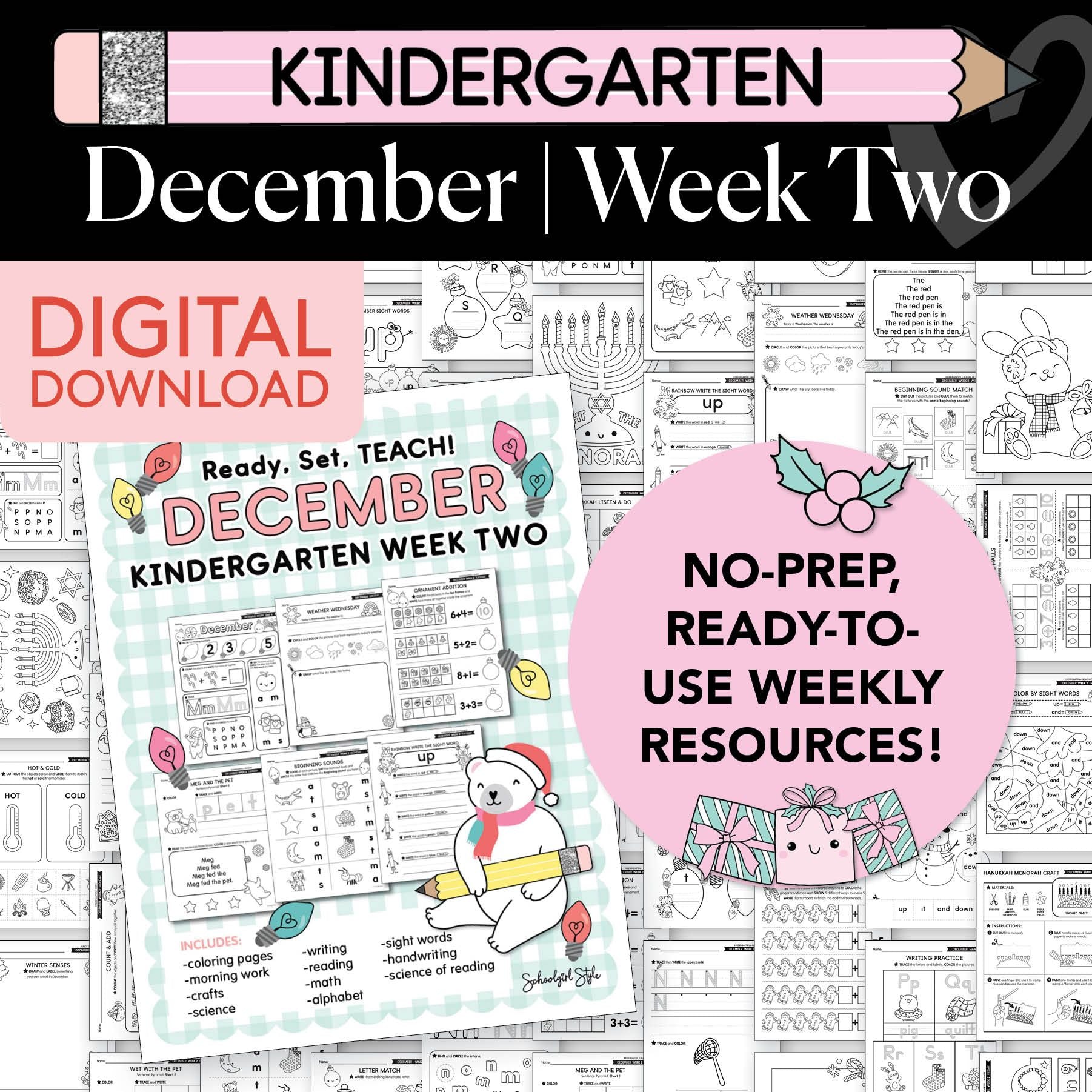 Printable Kindergarten December Week 2 Resources
