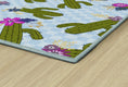 Load image into Gallery viewer, Cactus Patterns on Blue Checkerboard Classroom Rug by Schoolgirl Style
