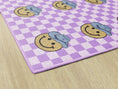 Load image into Gallery viewer, Cowboy Sit Spots on Lavender Checkerboard Classroom Rug by Schoolgirl Style
