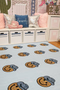 Load image into Gallery viewer, Smiley Cowboy Sit Spots on Light Blue Classroom Rug by Schoolgirl Style