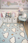 Load image into Gallery viewer, Clouds and Stars Pastel Blue Classroom Rug by Schoolgirl Style