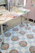 Load image into Gallery viewer, Disco Balls on Blue Checkerboard Sit Spots Classroom Rug by Schoolgirl Style
