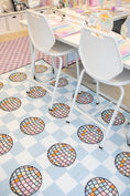 Load image into Gallery viewer, Disco Balls on Blue Checkerboard Sit Spots Classroom Rug by Schoolgirl Style