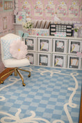 Load image into Gallery viewer, Bow Border Blue Check Classroom Rug by Schoolgirl Style