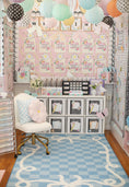 Load image into Gallery viewer, Bow Border Blue Check Classroom Rug by Schoolgirl Style