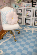Load image into Gallery viewer, Bow Border Blue Check Classroom Rug by Schoolgirl Style