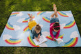 Load image into Gallery viewer, Whimsical Rainbow Blue Classroom Rug by Schoolgirl Style