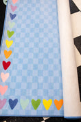 Load image into Gallery viewer, Blue Checkerboard Rug with Rainbow Hearts Border Classroom Rug by Schoolgirl Style