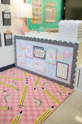 Load image into Gallery viewer, Pink Checkered with Pencils Classroom Rug by Schoolgirl Style