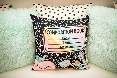 Composition notebook classroom pillow cover