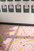 Load image into Gallery viewer, Pink Checkered with Pencils Classroom Rug by Schoolgirl Style