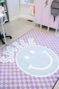 Load image into Gallery viewer, Smile Lavender Checkerboard Classroom Rug by Schoolgirl Style