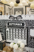 Load image into Gallery viewer, Black and White Bulletin Board Calendar | Books and Bows