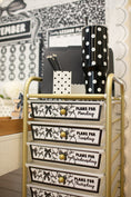 Load image into Gallery viewer, Black and White Editable Printable 12-Drawer Classroom Cart Labels | Books and Bows