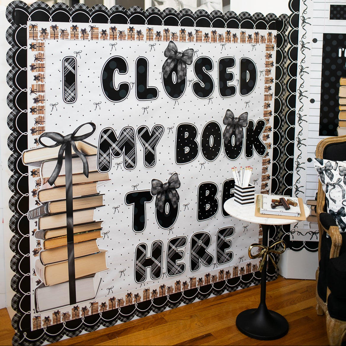 I Closed My Book To Be Here Classroom Headline | Books and Bows