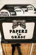 Load image into Gallery viewer, Printable Black and White Papers to Grade Folder & Pencil Classroom Labels | Books and Bows