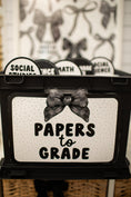 Load image into Gallery viewer, Printable Black and White Papers to Grade Folder & Pencil Classroom Labels | Books and Bows