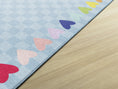 Load image into Gallery viewer, Blue Checkerboard Rug with Rainbow Hearts Border Classroom Rug by Schoolgirl Style