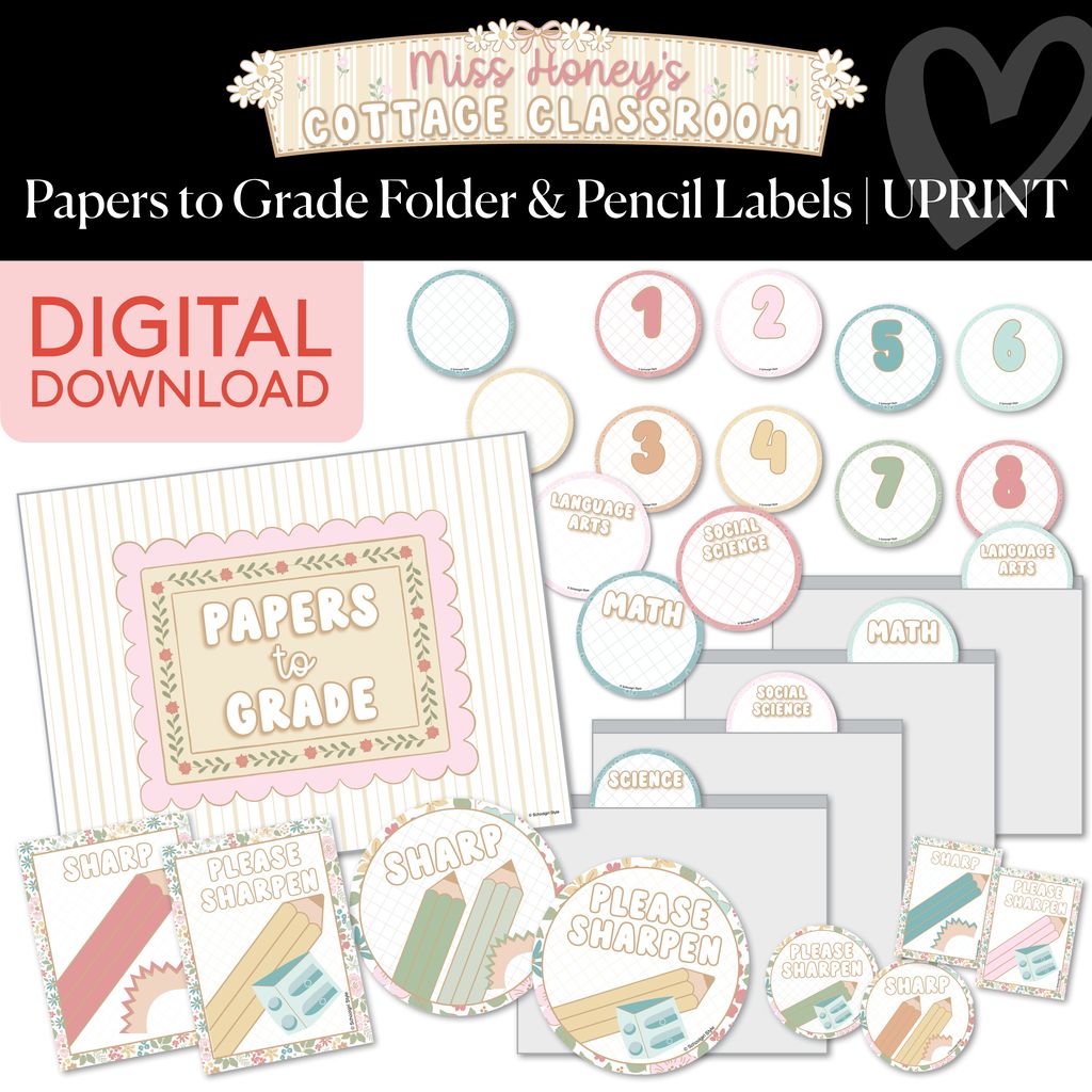 Printable Papers to Grade Folder & Pencil Labels | Miss Honey's Cottag ...