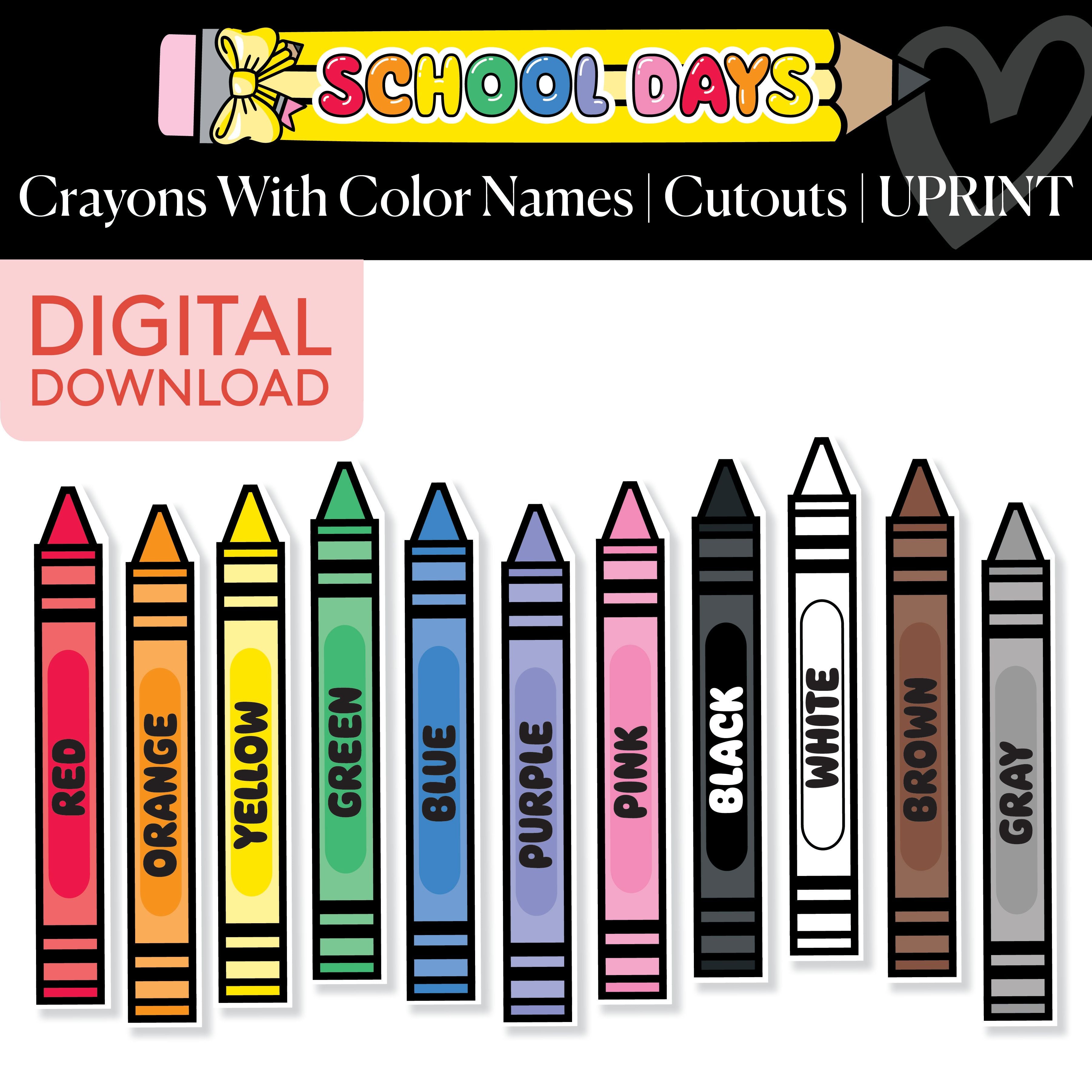 Printable Bright Rainbow Crayons with Color Names Bulletin Board Cutou