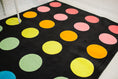 Load image into Gallery viewer, Rainbow Dots on Black Sit Spots Classroom Rug by Schoolgirl Style