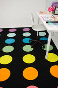 Load image into Gallery viewer, Rainbow Dots on Black Sit Spots Classroom Rug by Schoolgirl Style
