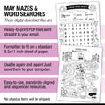 Load image into Gallery viewer, Printable May Mazes and Word Searches
