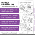 Load image into Gallery viewer, Printable Preschool and Kindergarten Columbus Day Worksheets Activities and Coloring Pages