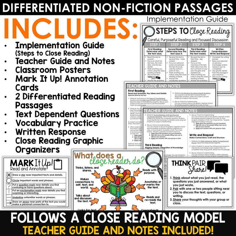 Thanksgiving Activities Fall Differentiated Close Reading Comprehension Passages