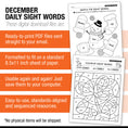Load image into Gallery viewer, Printable Kindergarten December Daily Sight Words
