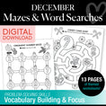 Load image into Gallery viewer, Printable December Mazes and Word Searches