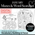 Load image into Gallery viewer, Printable January Mazes and Word Searches