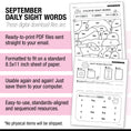 Load image into Gallery viewer, Kindergarten September Daily Sight Words