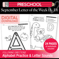 Load image into Gallery viewer, Printable Preschool September Letter of the Week (A-D)