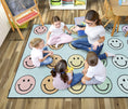 Load image into Gallery viewer, Pastel Rainbow Smileys Sit Spot Rug Seating Classroom Rug by Schoolgirl Stye