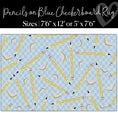 Load image into Gallery viewer, Pencils on Blue Checkerboard Classroom Rug by Schoolgirl Style