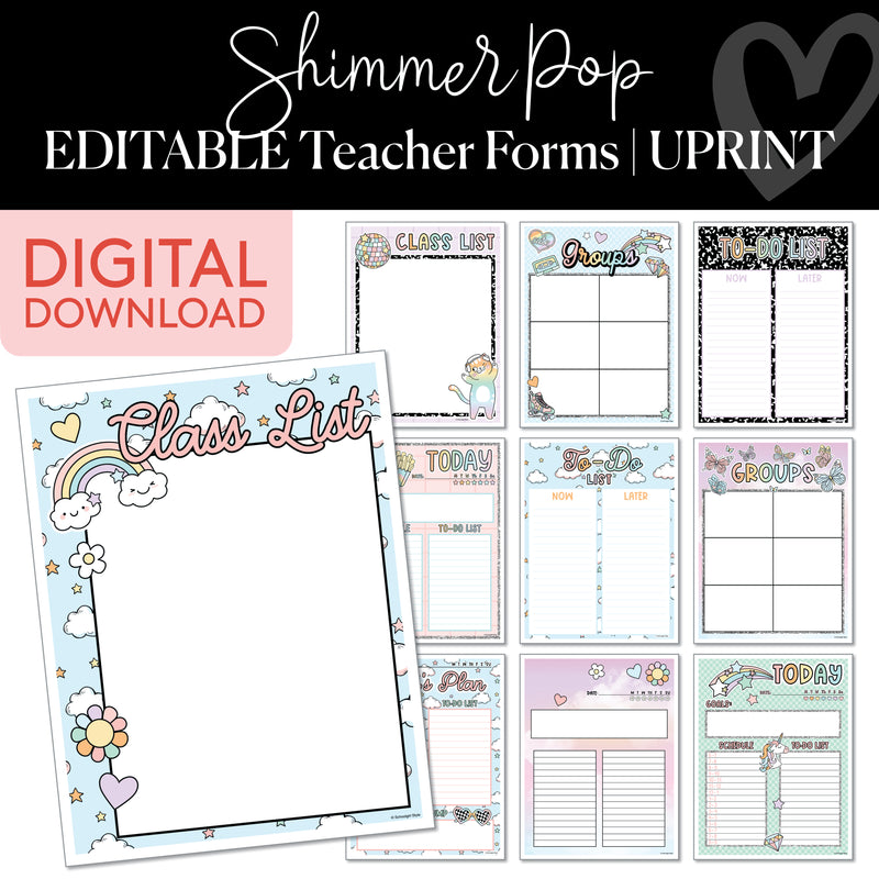Teacher Forms | Shimmer Pop | Printable Classroom Decor | Schoolgirl Style