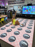 Load image into Gallery viewer, Pink Checkerboard Disco Ball Sit Spots Classroom Rug by Schoolgirl Style