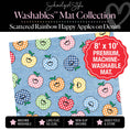 Load image into Gallery viewer, Scattered Rainbow Happy Apples on Denim Classroom Mat by Schoolgirl Style
