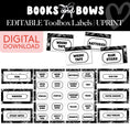 Load image into Gallery viewer, Printable Black and White Editable Toolbox Labels | Books and Bows