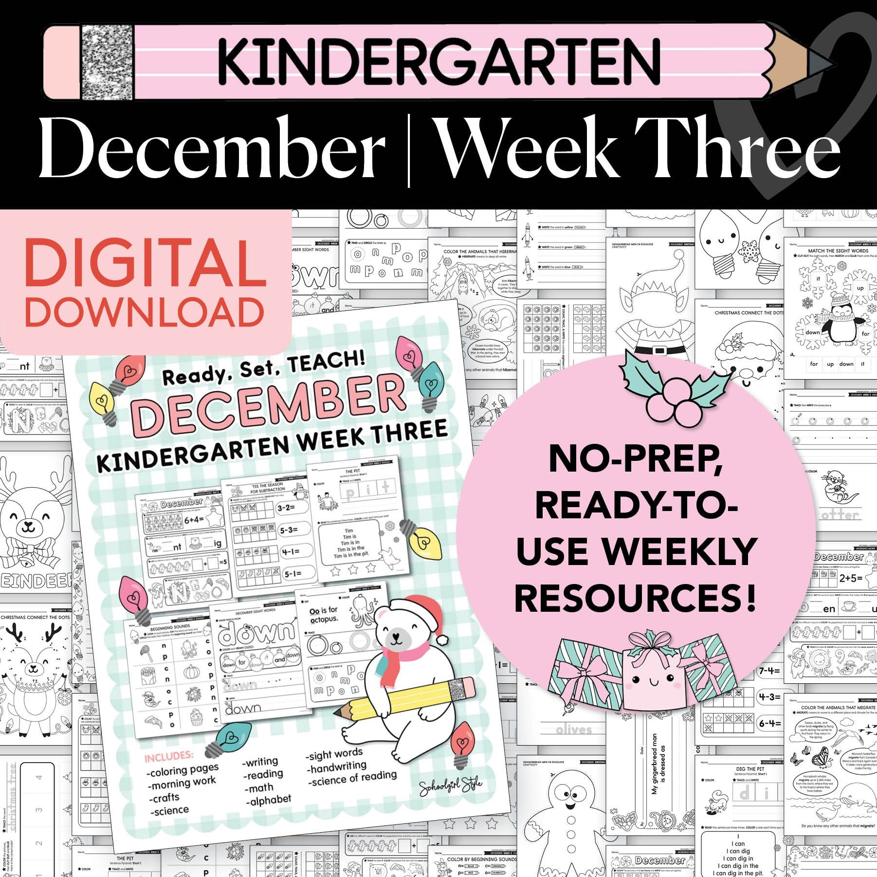 Printable Kindergarten December Week 3 Resources
